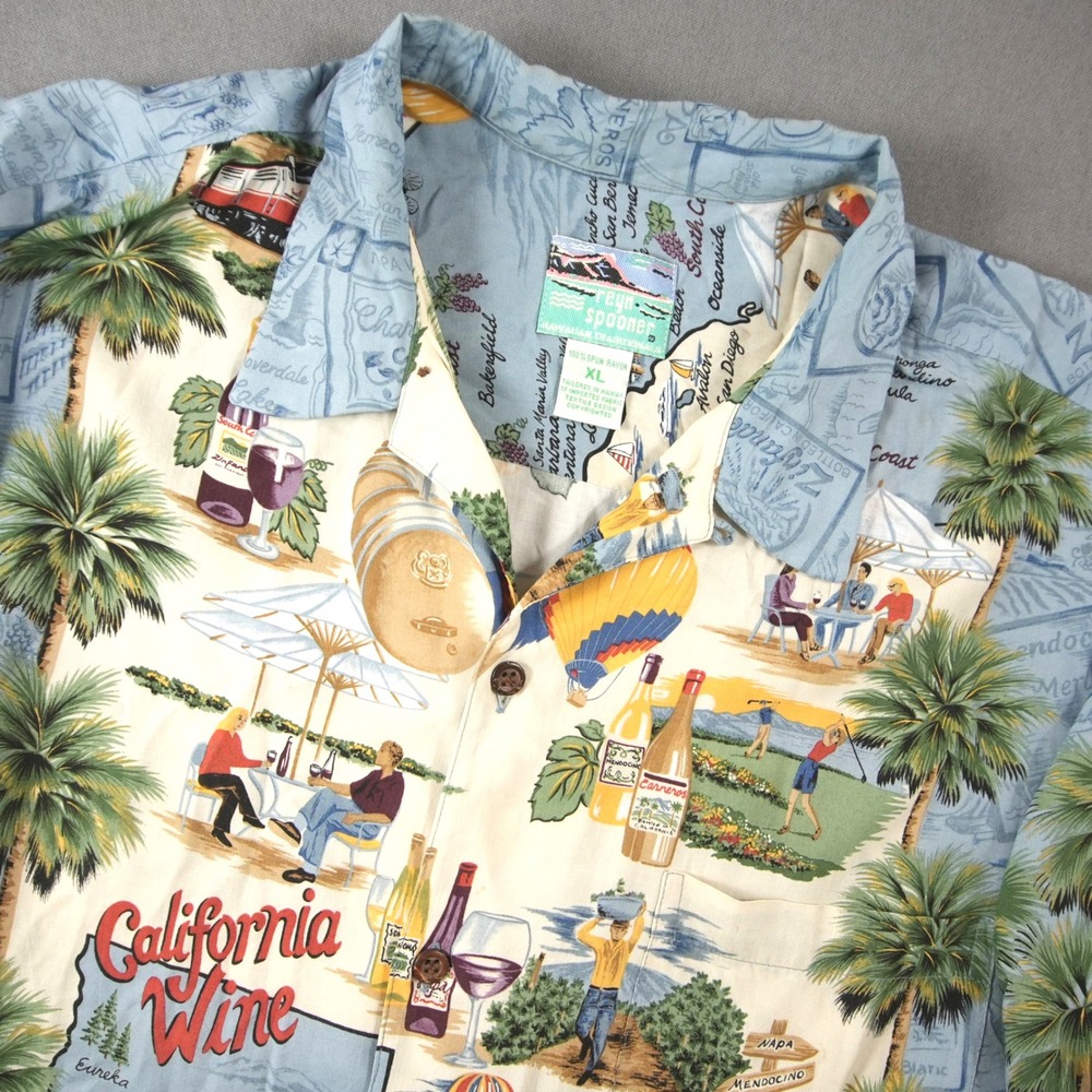 Vintage Reyn Spooner California Wine Aloha Map Shirt Mens XL Rayon Hawaiian